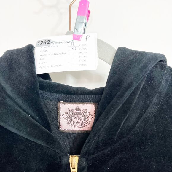 Juicy Couture Jacket Hoodie women’s large Black Zip Up Sequin Velour 90s y2k - Picture 2 of 7